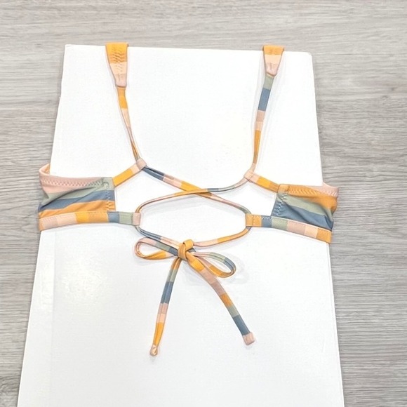 Shade & Shore Bikini Top Striped Tie Back Swimsuit Beach Summer Women's Sz S - Picture 2 of 5